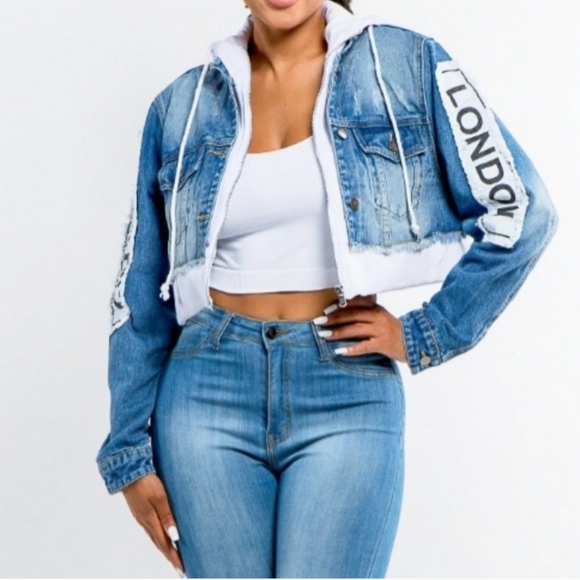 Jackets & Blazers - NEW Fashion Tour Distressed Denim Hoodie Jacket - M